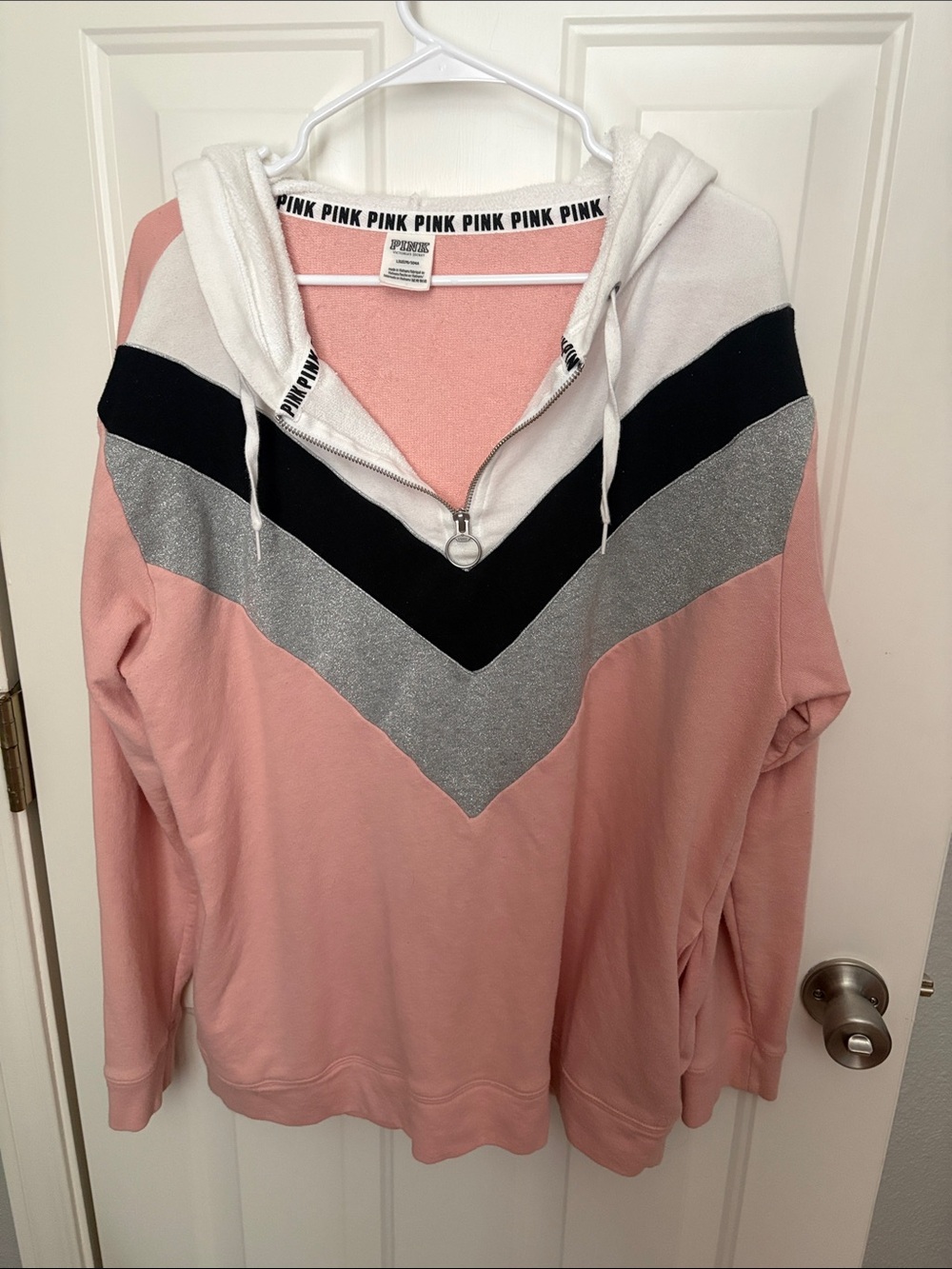 PINK Victoria's Secret Pink, Black & Silver Chevron Half-Zip Hoodie